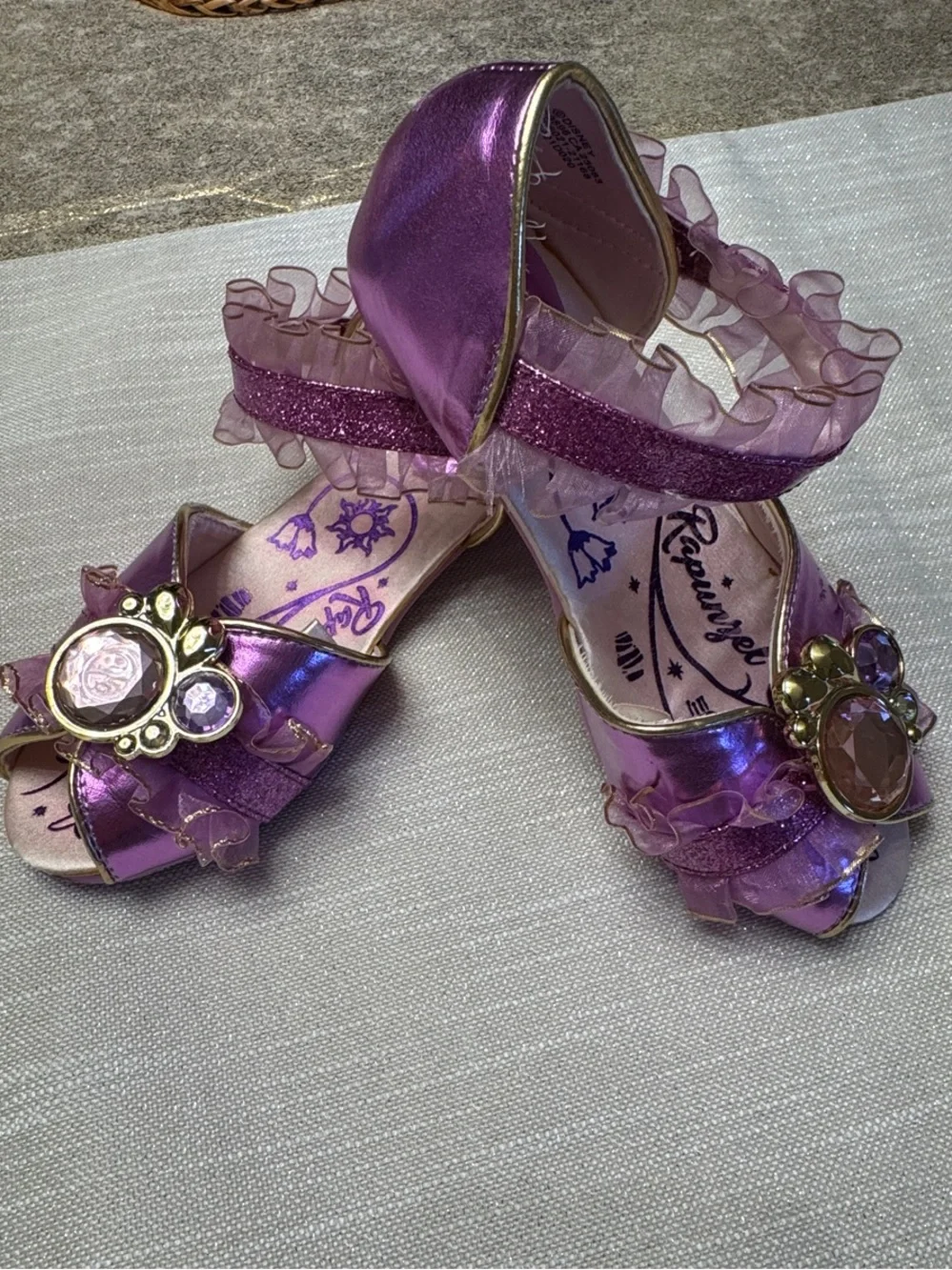 Disney Rapunzel Purple Glitter Ruffle Gem Sandals for Girls